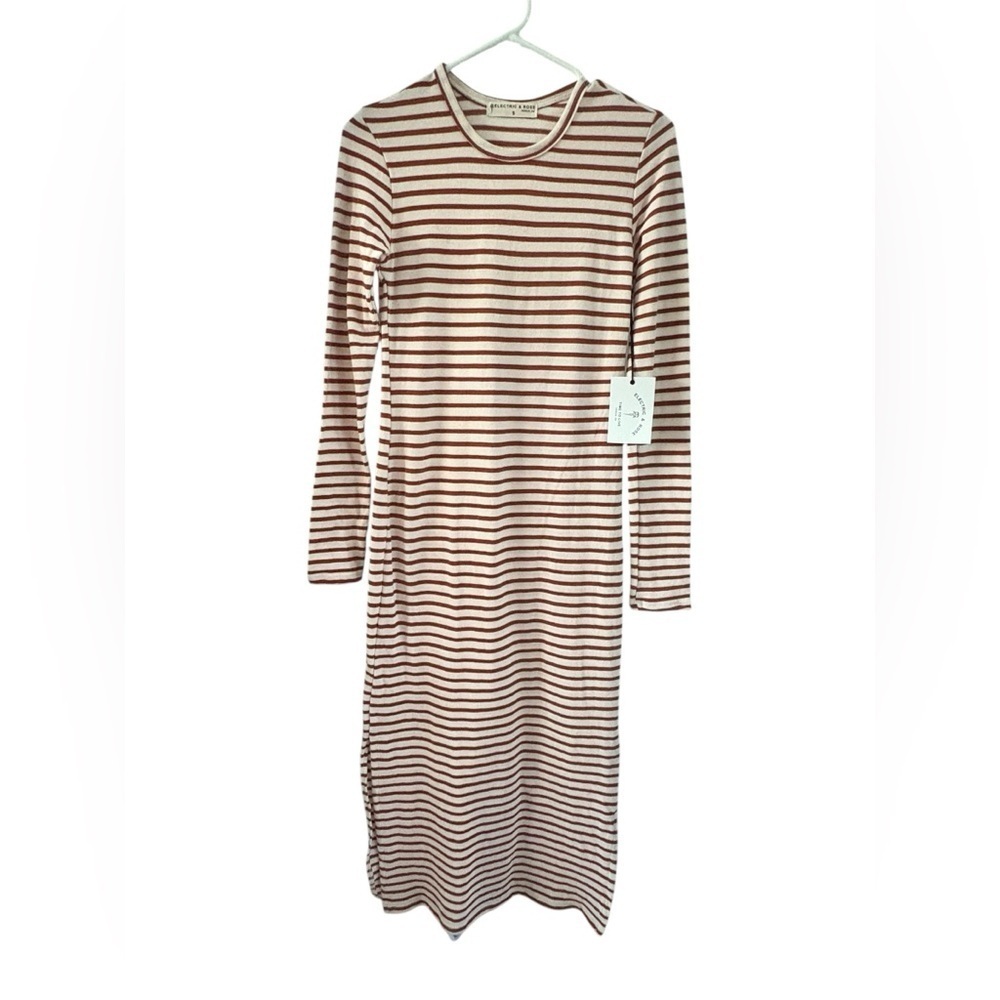Electric & Rose Long Sleeve Dress in Cream and Amber Stripes - Picture 4 of 6